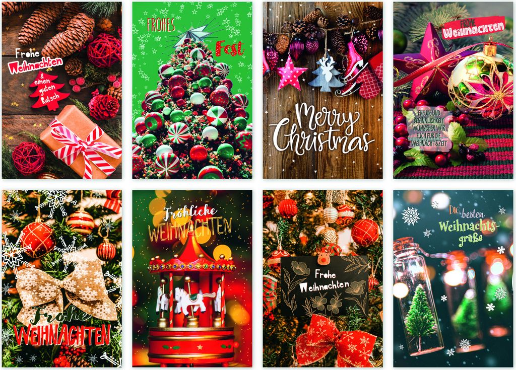Glückwunschkarten Weihnachten 100 Stück 8 Motive