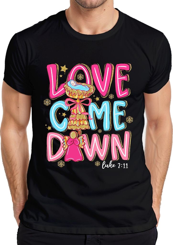 Love Came Down Luke 2:11 Weihnachten Engel Baby Jesus Geschenk Herren T-Shirt, Schwarz, 3XL
