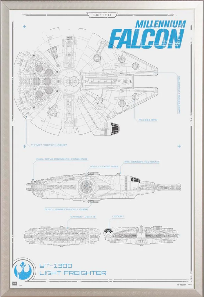 Poster Star Wars EP7 Millennium Falcon con Cornice Shinsuke Argento