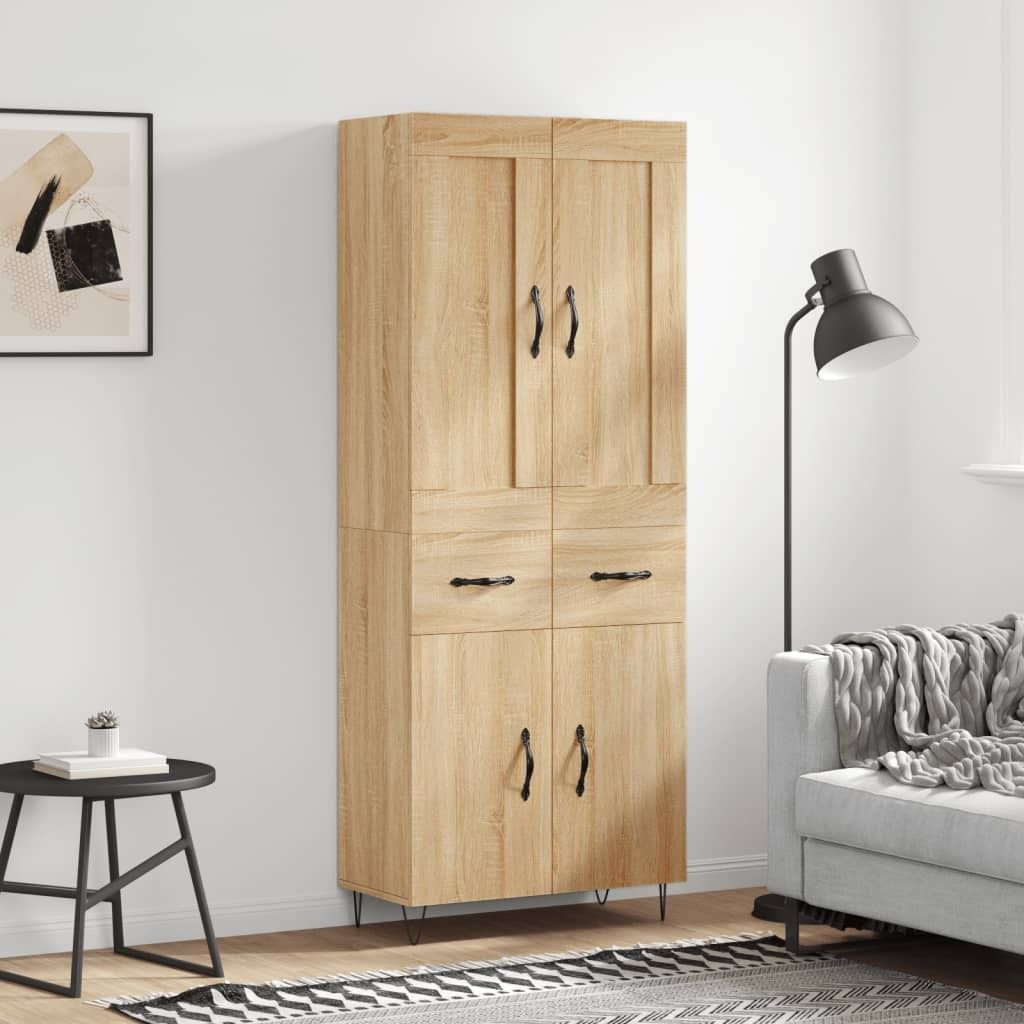The Living Store Highboard Sonoma-Eiche 69,5x34x180 cm Holzwerkstoff