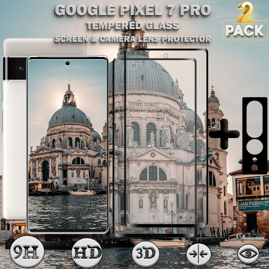 2-Stück Google Pixel 7 Pro Displayschutzfolie und Objektivschutz aus gehärtetem Glas 9H