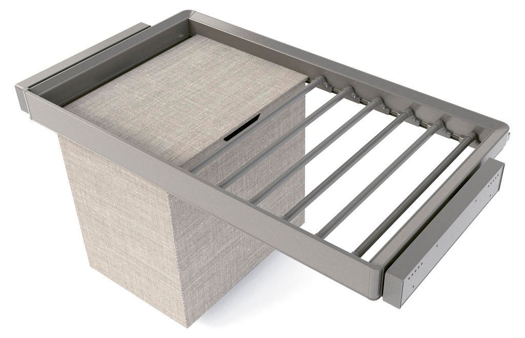 Emuca Satz aus 7-Stangen-Hosenhalter, Wäschekorb und ahmen für Schrank Quartz, mit Soft-Close- und Vollauszugsschienen, Modul 90 cm, Titan-Oberfl...