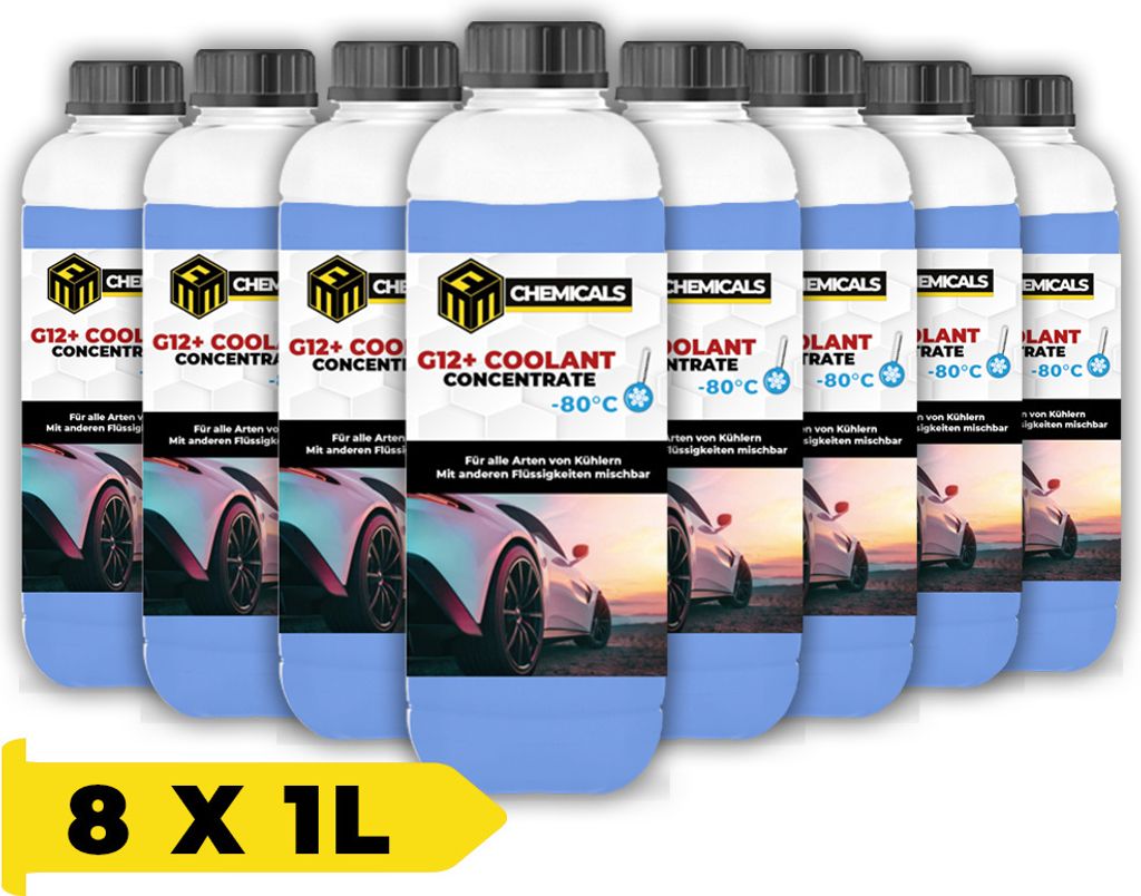 MRM CHEMICALS Kühlerfrostschutz G12 Konzentrat 1L 1 Liter -80°C Frostschutzmittel Antifreeze Kühlmittel Auto Blau für alle Motoren und Kühlern x8
