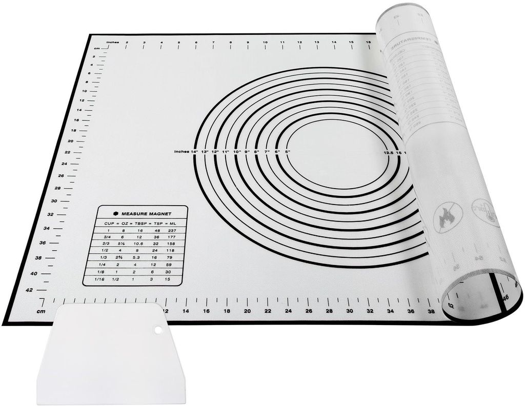 Silikon-Backmatte 70 x 50 cm, große Silikon-Backmatte mit Teigschaber, rutschfeste Silikon-Backmatte/Knetmatte mit Messskala, Antihaftmatte/Ausrol...