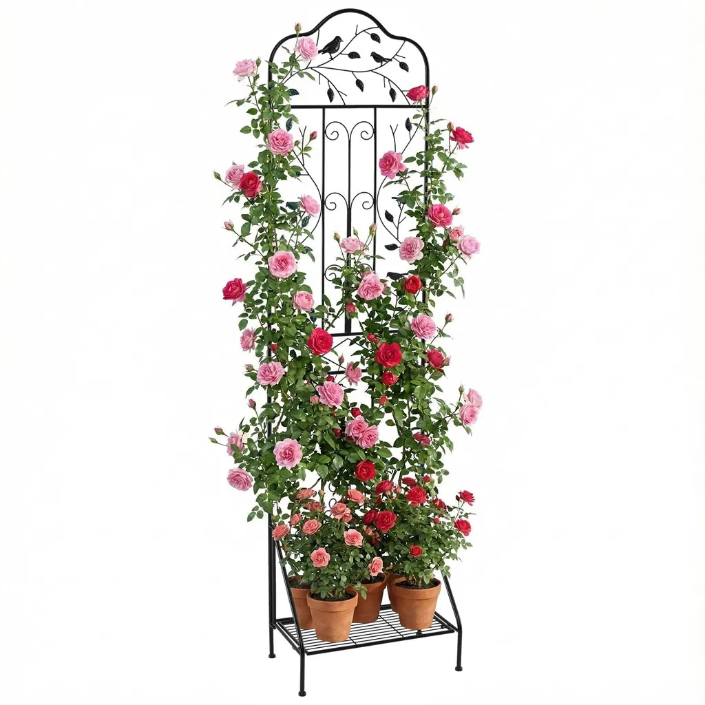 COSTWAY Treillis Métallique Noir 3-en-1 pour Plantes Grimpantes de Jardin