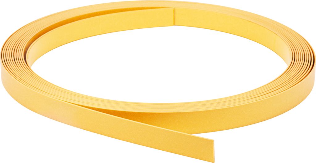 A roll of gold-colored PVC trim with adhesive backing.