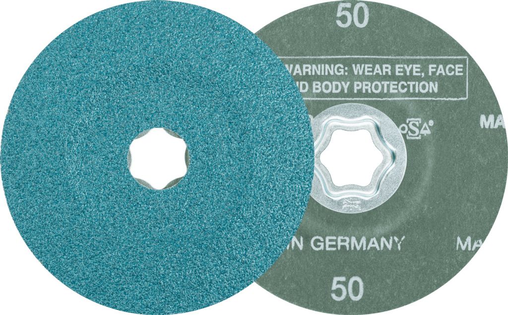 PFERD TOOLS COMBICLICK Zirkon Fiberscheibe Ø 115 mm Z50 für hohen Abtrag auf Stahl