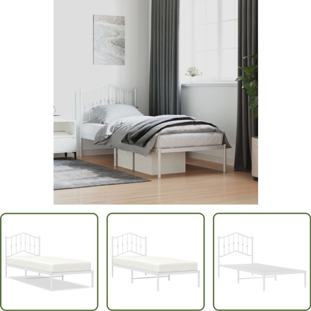 The Living Store Bettgestell mit Kopfteil Metall Weiß 90x190 cm