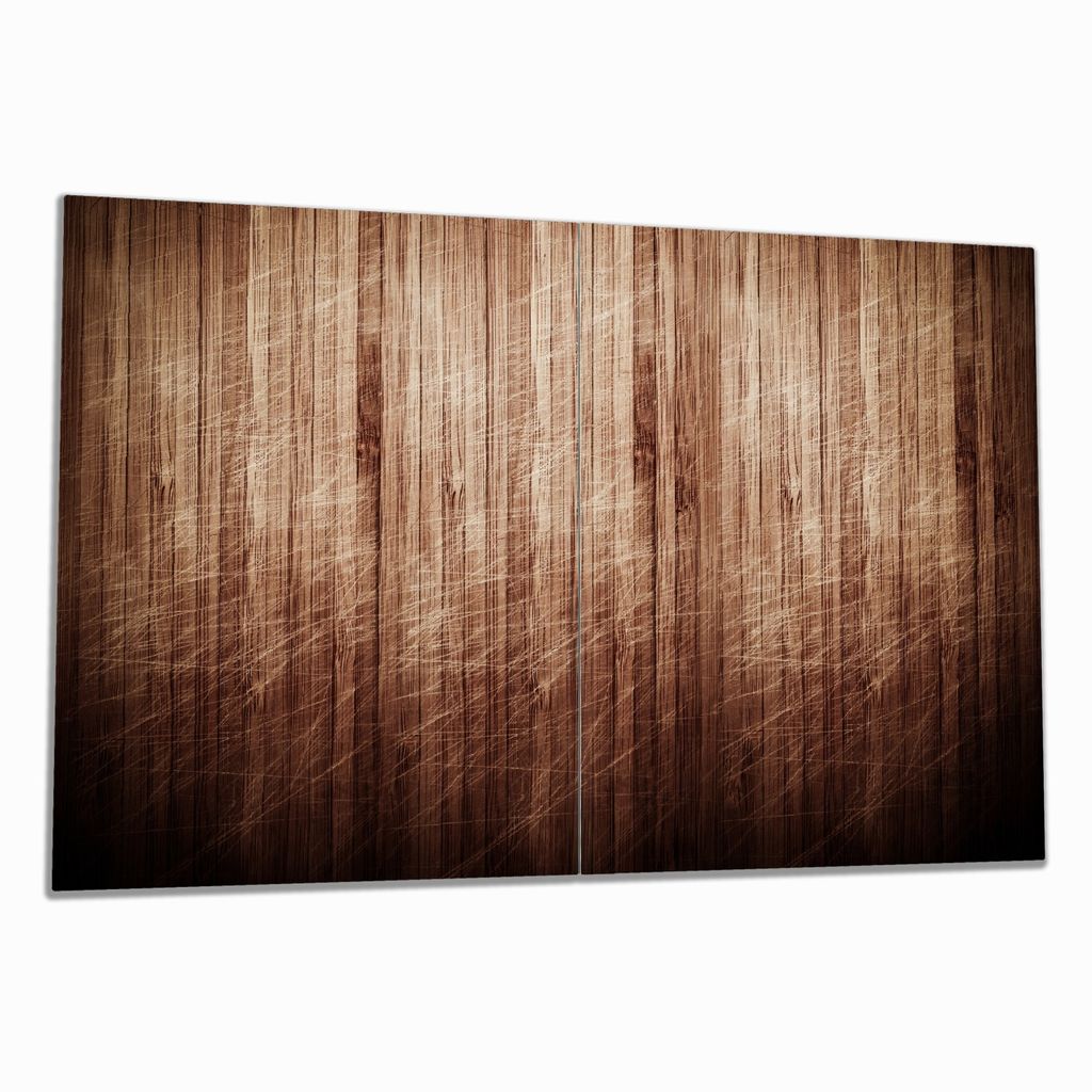 Wallario Herdabdeckplatte aus Glas, Größe 80 x 52 cm 2-teilig, Motiv Desgin Holz Optik Used Look