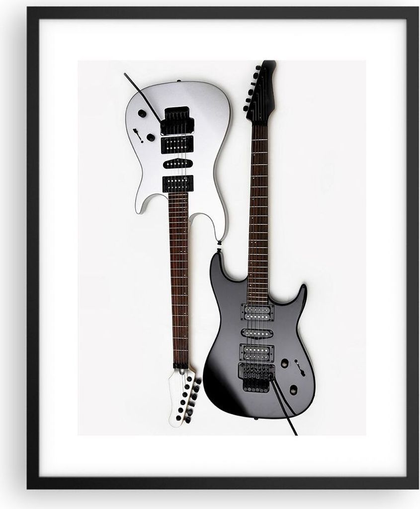 Gerahmtes Poster - Schwarzer Rahmen - E-Gitarren Streicher Musikinstrument - 40x50 cm - Wand Bild - Wanddeko - Wandbilder - Wandposter - Bilderrahm...