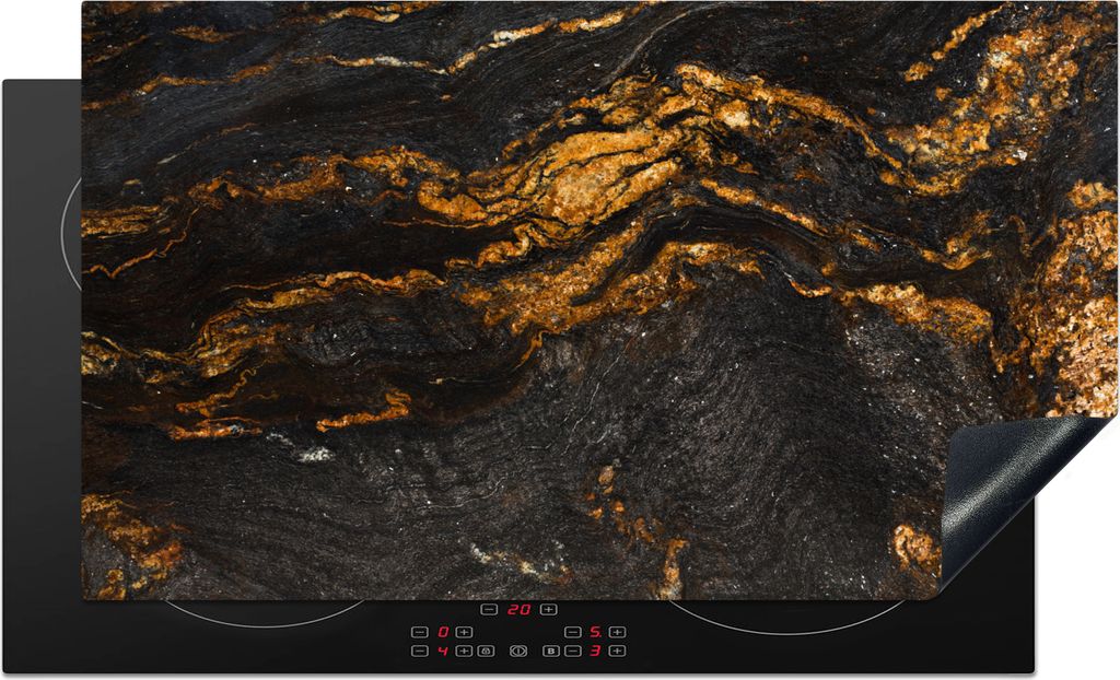 KitchenYeah Herdabdeckplatte Marmor - Limette - Schwarz - Gold - Marmoroptik - Luxus , 89x51cm, Küche Deko, Glaskeramikfeld Herdabdeckung, Abdec...