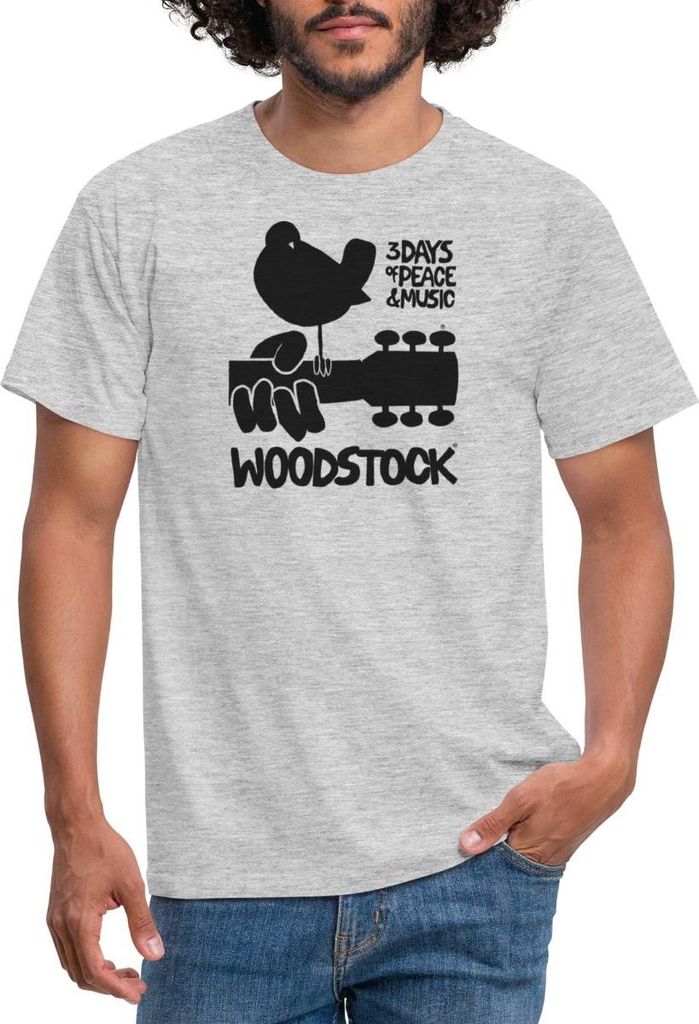 Spreadshirt Woodstock Logo Schwarz 3 Days Of Peace & Music Männer T-Shirt, S, Grau meliert