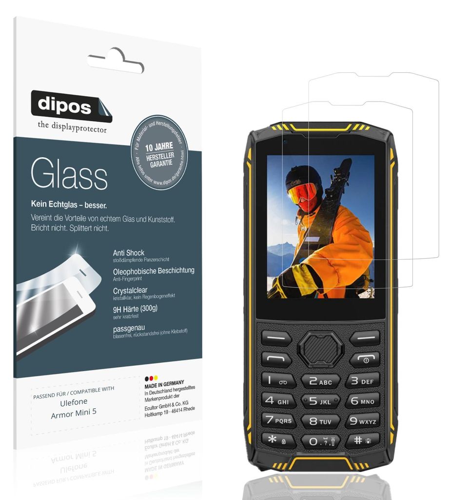 2x Schutzfolie für Ulefone Armor Mini 5 - Anti-Shock 9H Folie dipos Glass Kunststoffglas