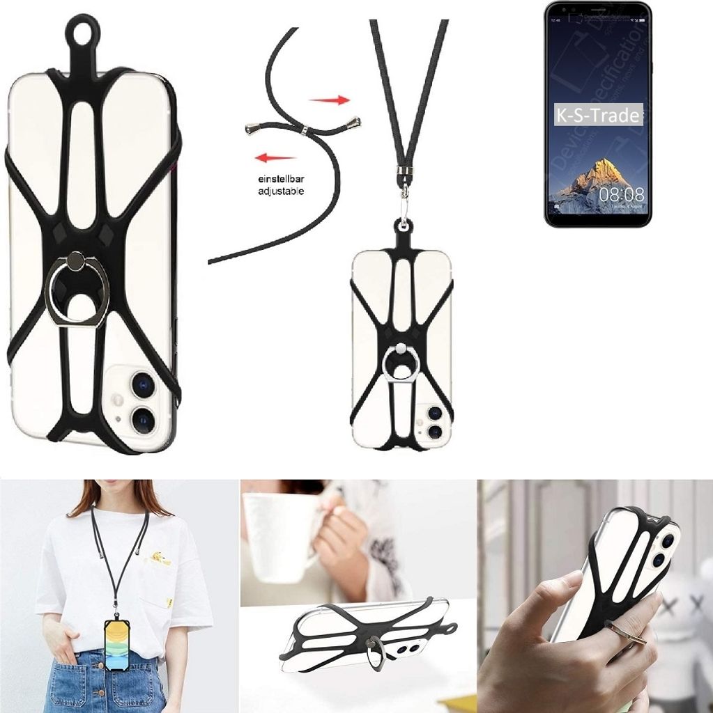 K-S-Trade 3in1 Handykette Handyband Handykordel Halsband Smartphone-Ring Handy-Ring kompatibel mit Sharp A2 Lite Fingerhalterung Handyring