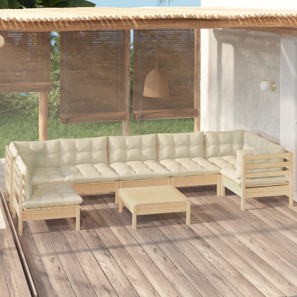 Möbel 8-tlg. Garten-Lounge-Set mit Creme Kissen Kiefernholz - Balkonmöbel 3096436