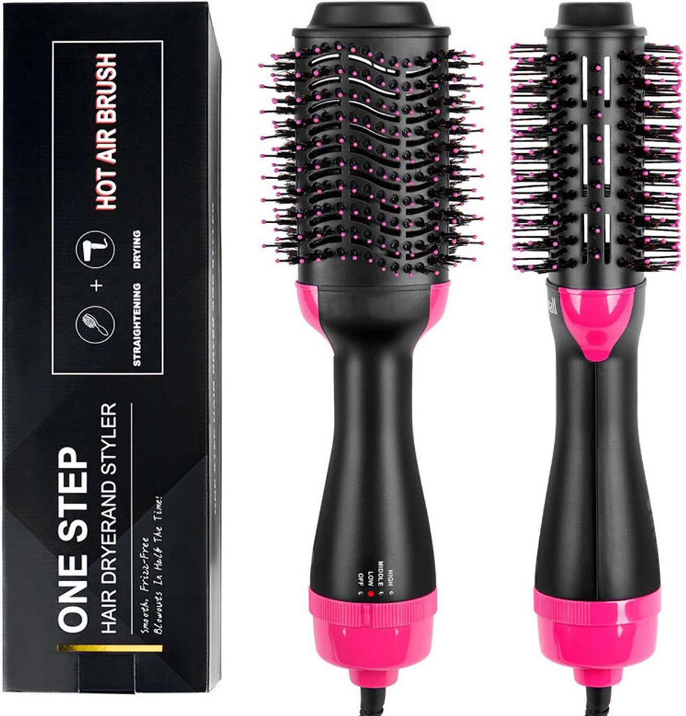 Haartrockner, Multifunktionaler Warmluftbürste Haarstyler & Volumizer Haarglätter Negativer Ionen Fön Föhn Pinsel Ionengenerator Lockige