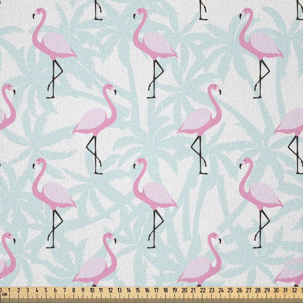 ABAKUHAUS Flamingo Microfaser Stoff als Meterware , Die Blasse Farbige Zusammenfassung Kokosnuss Palmen Schattenbilder Retro Rosa Vögel, 2 M (230 ...