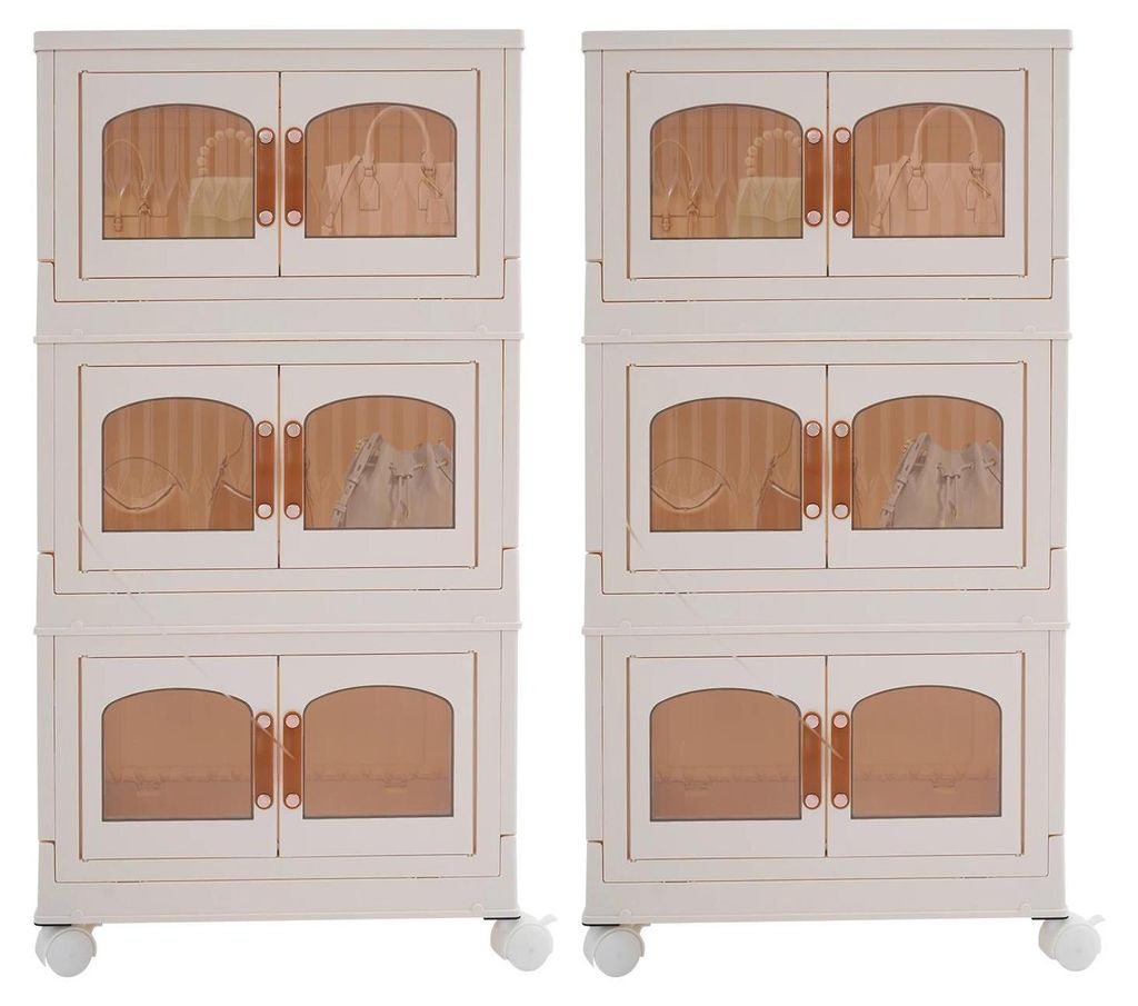 Aufbewahrungsschrank - Faltbarer Schrank mit Rollen - 2er-Set - 3 Ebenen - Kunststoff