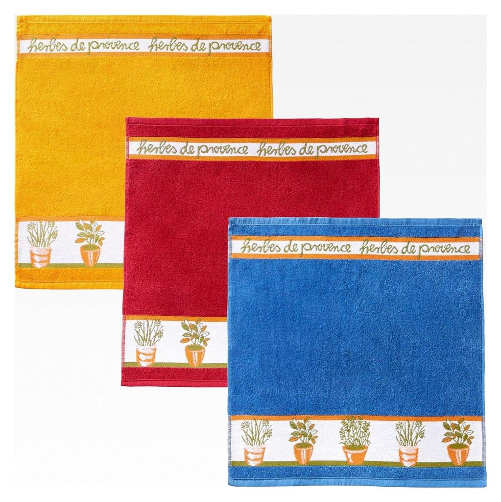 Frottier-Geschirrtuch "Kräuter" 3er-Pack Baumwolle 50x50 cm
