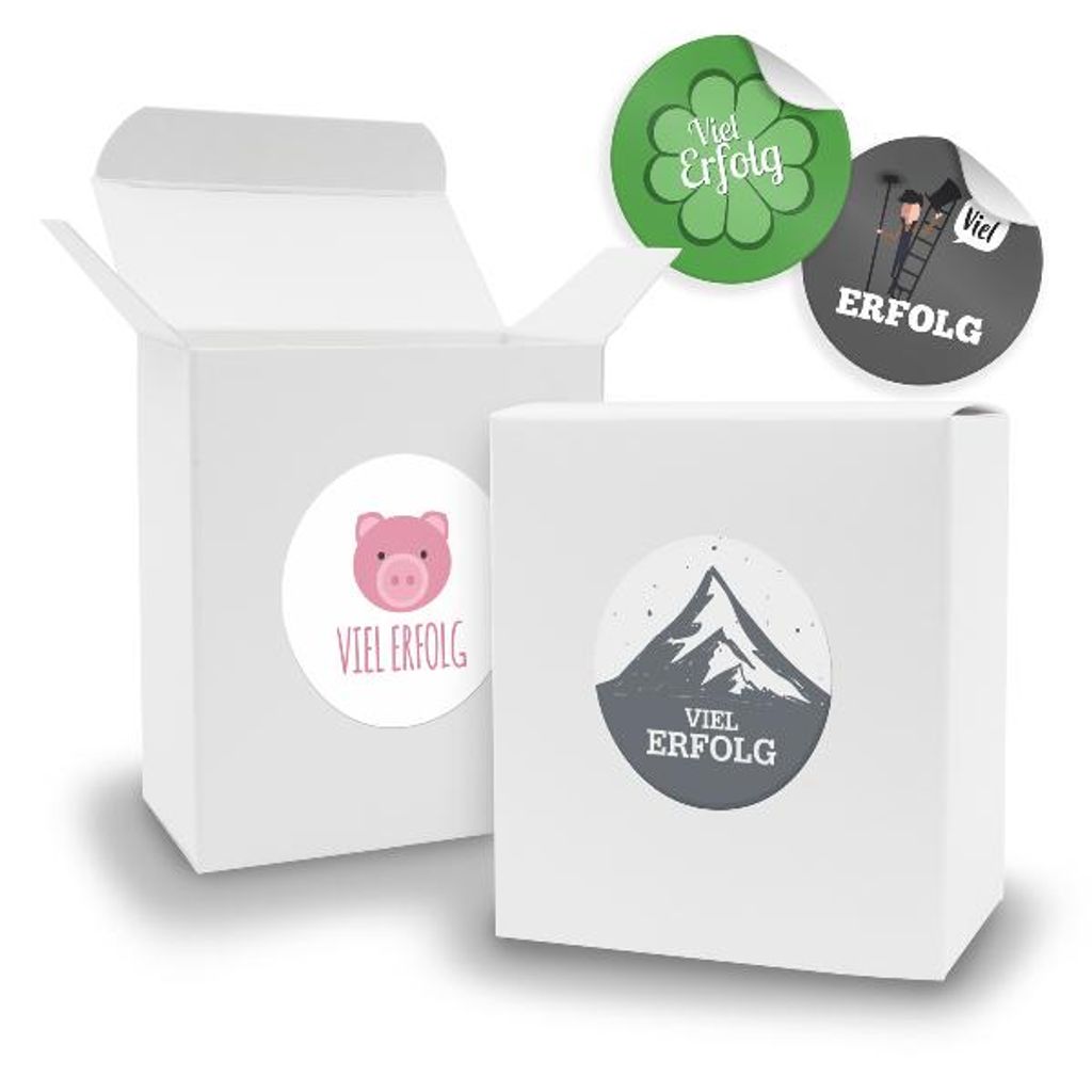 SET Viel Erfolg Mix (Motiv42) 24x Faltschachtel Quader weiß + Sticker