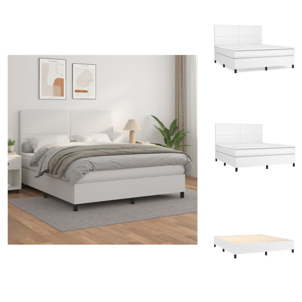 vidaXL Boxspringbett mit Matratze Weiß 160x200 cm Kunstleder - Betten & Bettgestelle