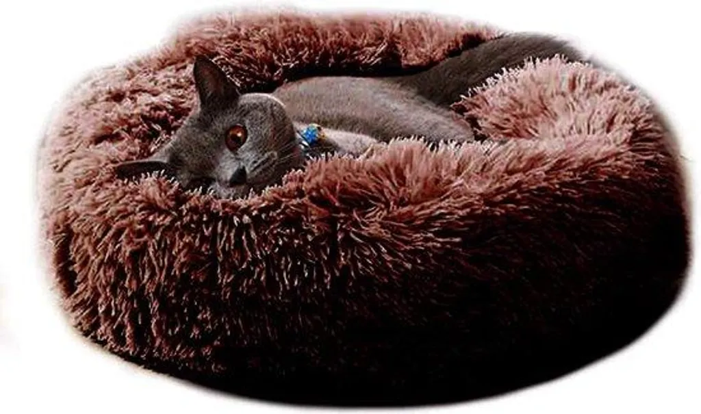 Lit chat anti-stress et panier rond marron pour un sommeil profond