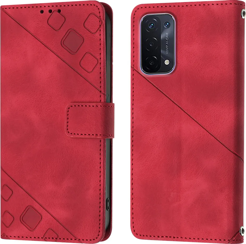 Custodia OPPO A54 5G / A74 5G / A93 5G Rosso in Rilievo Portafoglio