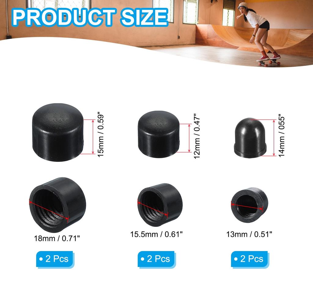 Skateboard Bushings, Long-Board Truck Ersatz Pivot Cups Rebuild Set fš¹r Outdoor Skateboard Teile 18mm 16mm 12mm, Schwarz