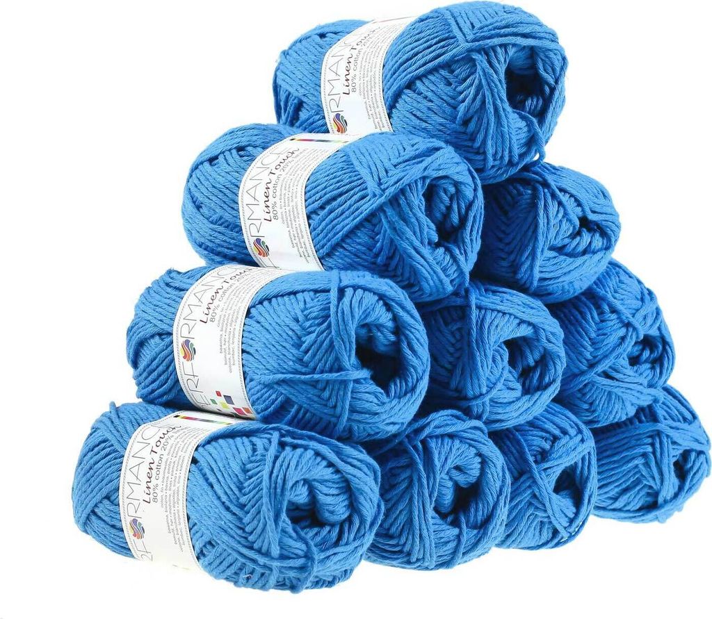 500g Strickgarn Linen Touch Baumwolle Leinen Häkelgarn Wolle Farbauswahl, Farbe:100 blau