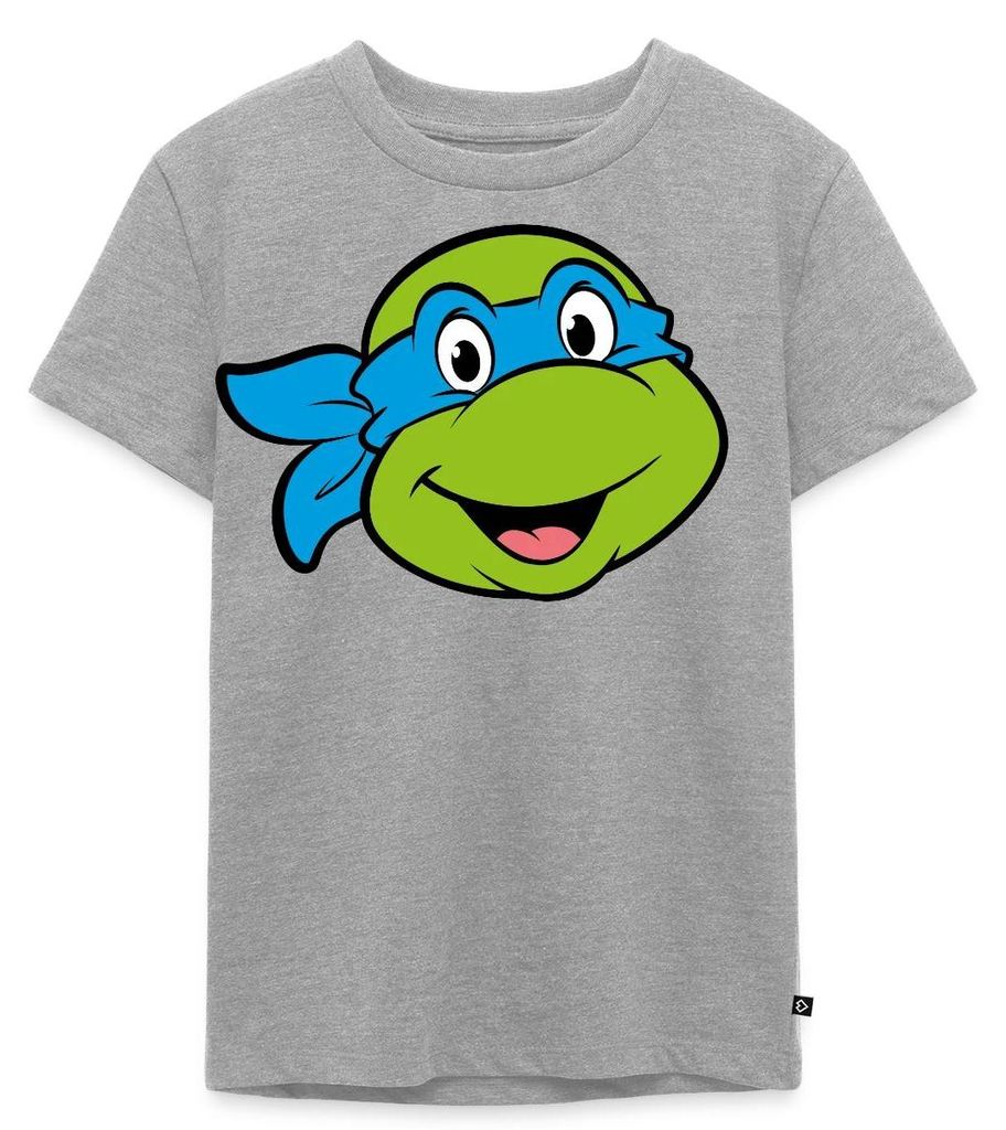 Spreadshirt Teenage Mutant Ninja Turtles Leonardo Kostüm Karneval Kinder Premium T-Shirt, 134/140 (8 Jahre), Grau meliert