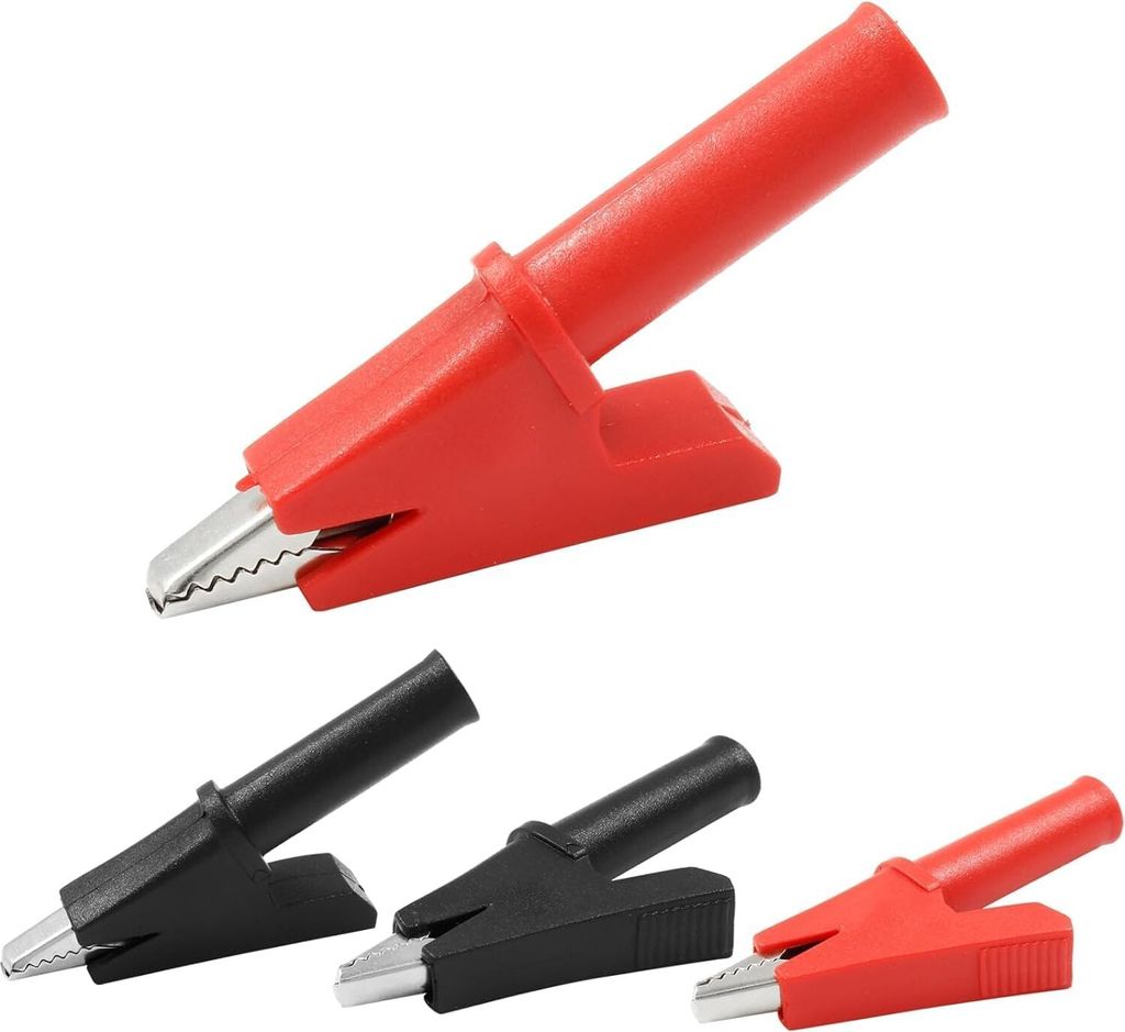 4 Stück Krokodilklemmen mit 4mm Bananenbuchse, Sicherheitsprüfklemme Rot Schwarz, lisolierte Krokodilklemmen für die Elektrische Prüfung von Au...