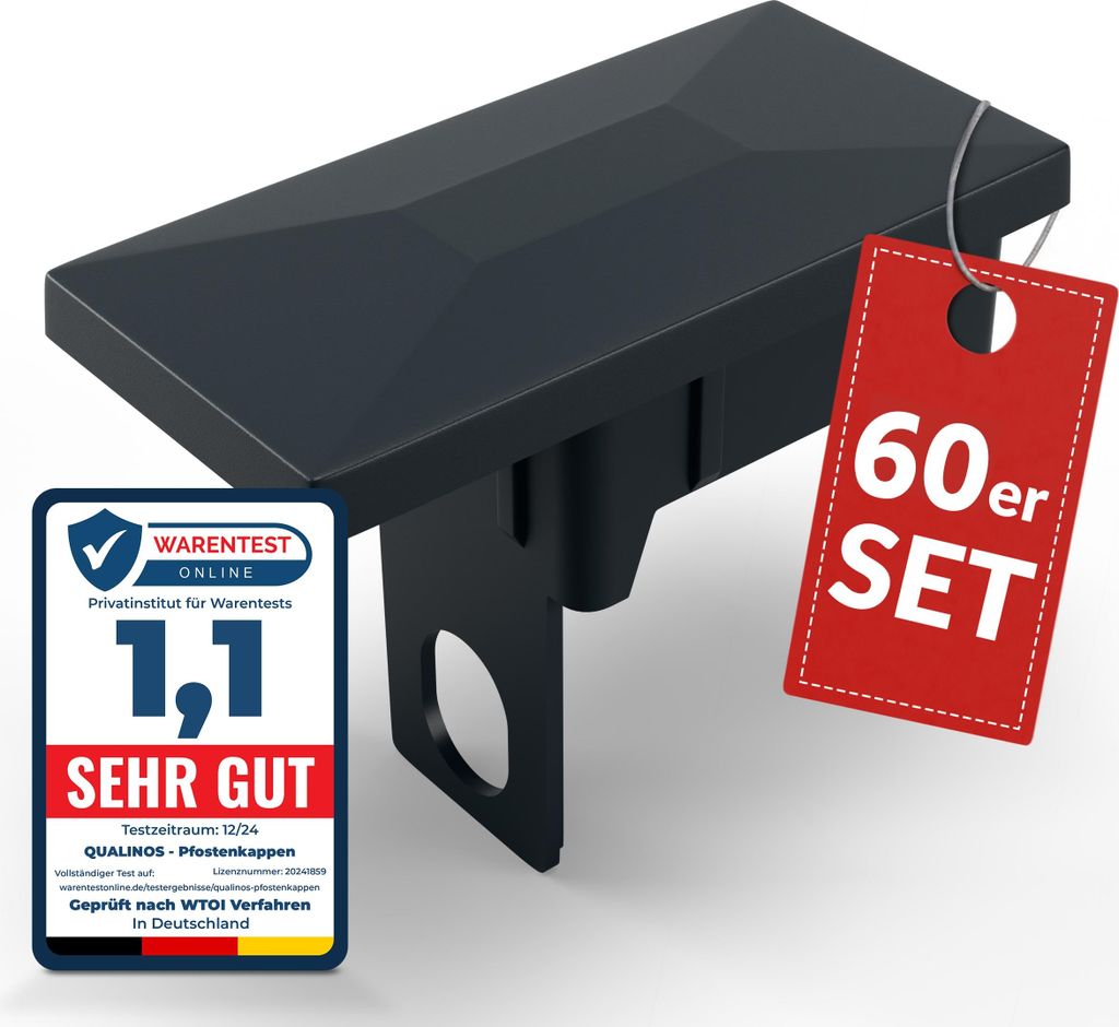 Qualinos Pfostenkappen 60x40 mm mit Sicherungssteg Anthrazit 7016 (60 Stück) – für Doppelstabmattenzaun