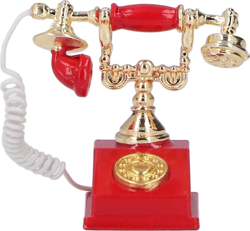 Puppenhaus-Mini-Telefonmodell, Retro-Simulation, europäische Vintage-Dekoration für 1:12, Rot