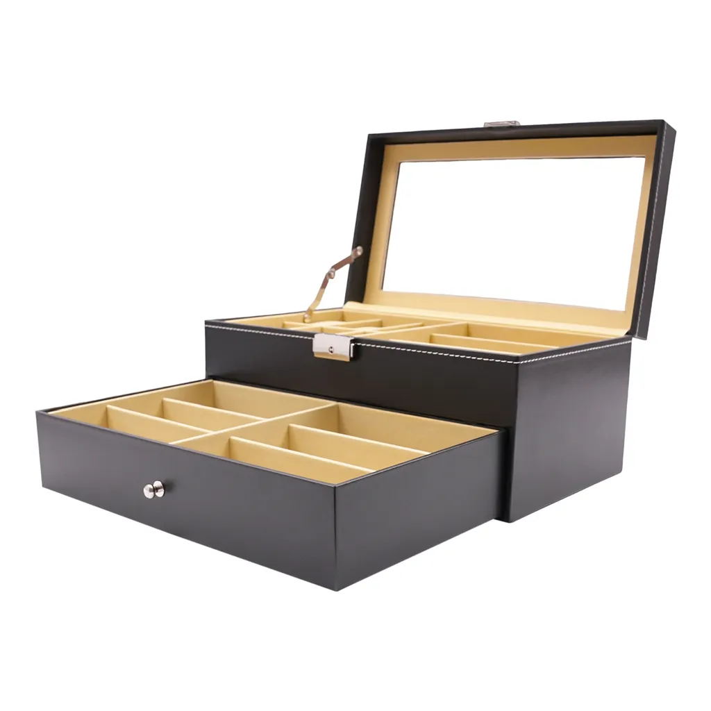 Coffret de rangement bijoux et montres avec tiroir pour cosmétiques