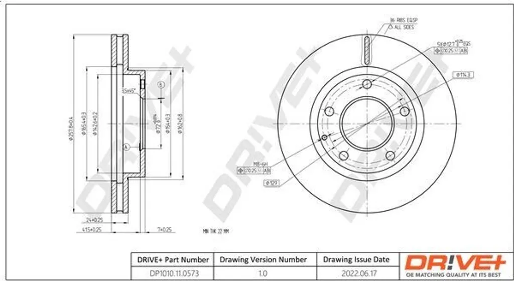 Disque de frein ventilé Dr!ve+ DP1010.11.0573 haute résistance à la chaleur