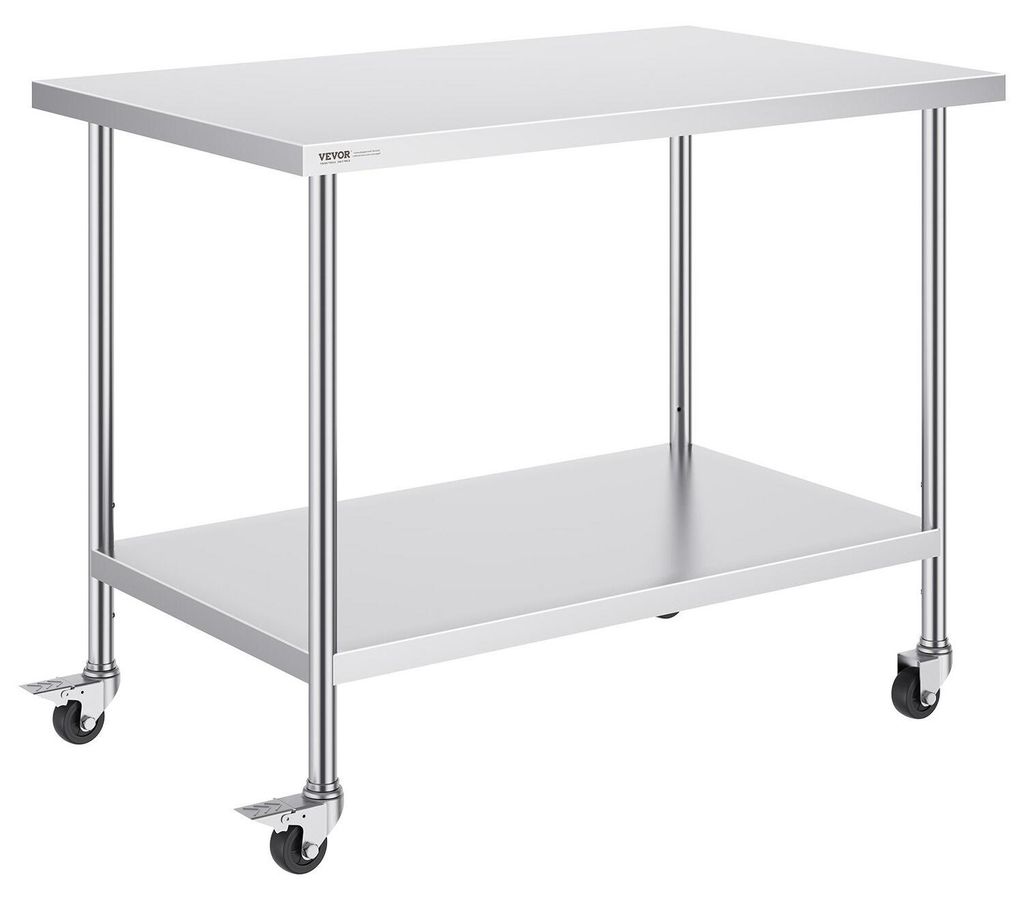Stainless Steel Work Table Commercial Prep Table 30x48 Inch With 4 Casters