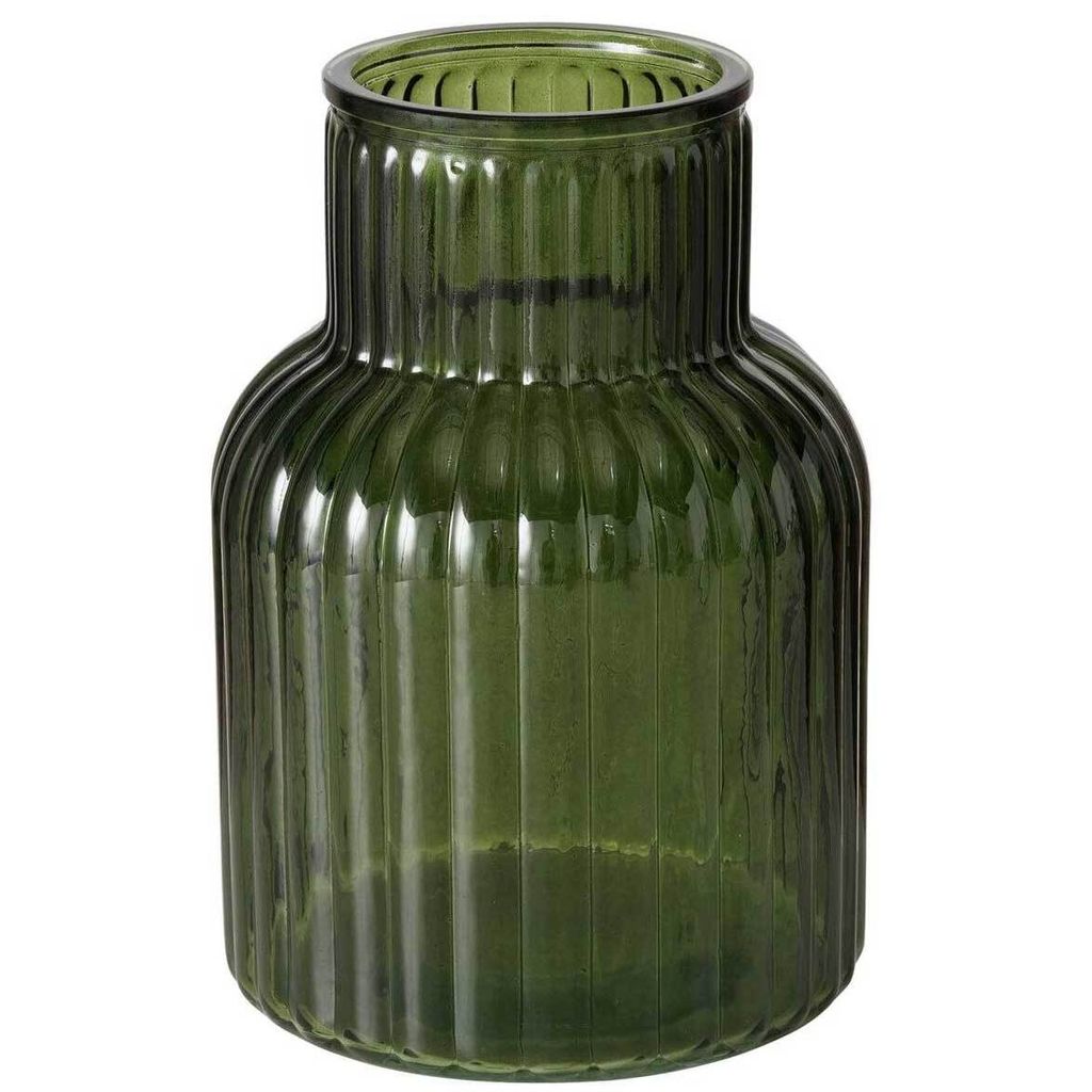 Vase aus Glas RELEA, grün, geriffeltes Glas, 20 cm