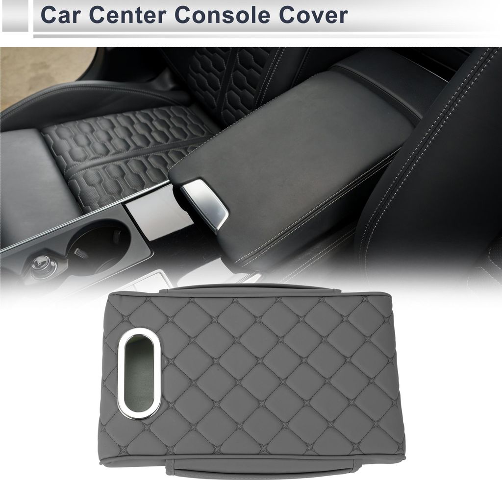 Auto Mittelkonsole Abdeckung Mittelkonsole Kissen Multifunktional 34x23x6cm / 13.39"x9.06"x2.36" Grau Nappa Leder