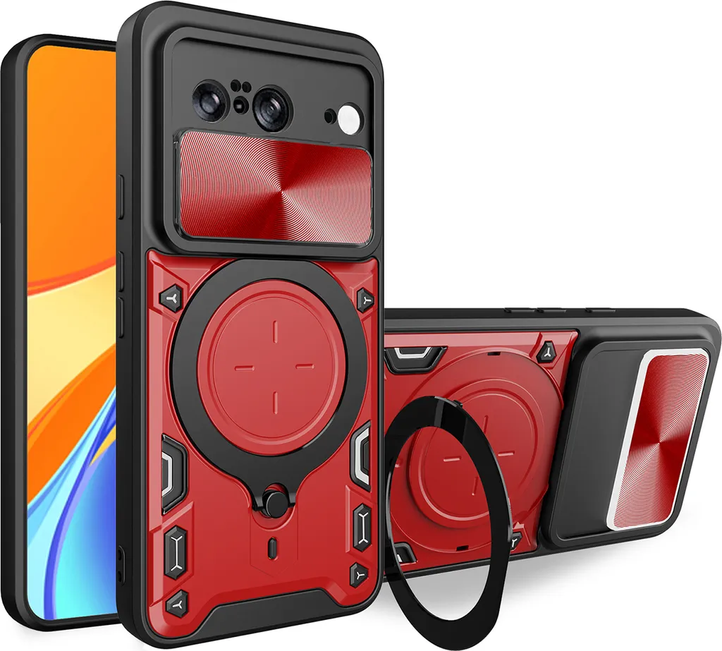 Custodia Antiurto Google Pixel 8 con Anello e Copri-Obiettivo - 1
