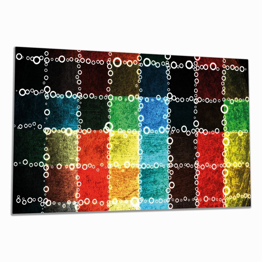 Wallario Herdabdeckplatte aus Glas, Größe 90 x 52 cm 1-teilig, Motiv Buntes Patchwork-Muster mit Kreisen