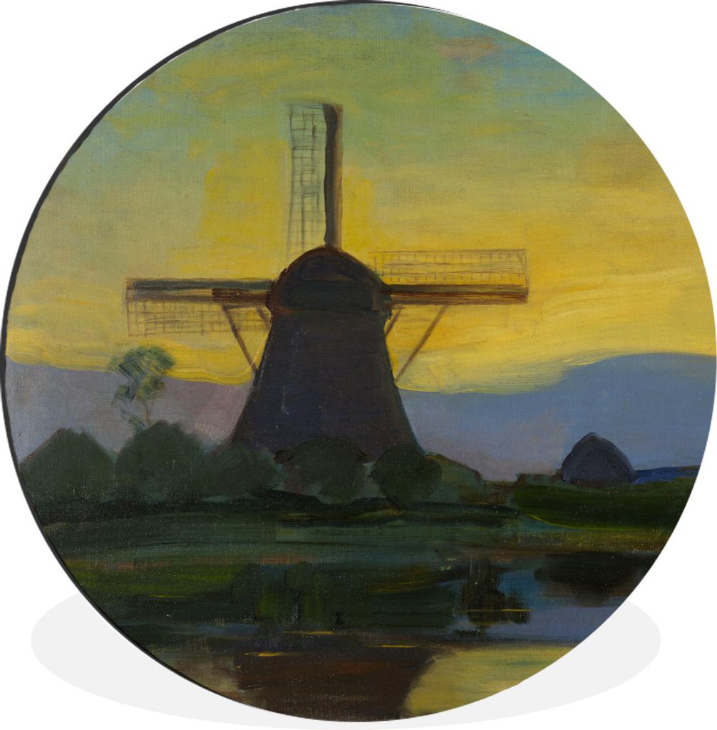 MuchoWow Aluminium Wandkreis Östliche Windmühle - Piet Mondrian Ø 30 cm Wanddeko Modern Wohnzimmer - Wand Bild - Wohnzimmer - Runde Bilder - A...