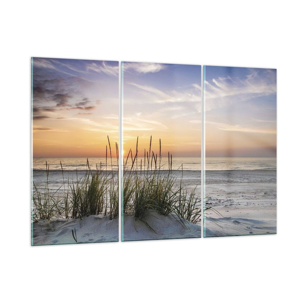 Bilder auf glas - 3 Teile - Westen Sonne Strand - 165x110cm - Glasbilder - Wandbilder - Bilder - zum Aufhängen bereit - Wanddekoration aus Glas - ...