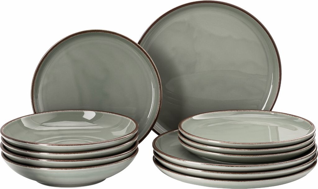 Rosenthal Starter-Set 12-tlg. Profi Casual Moss Porzellan Grün-Braun Teller flach 22 cm|Profi Casual|Moss|10660-405405-10862 Teller flach 27 cm|Pr...