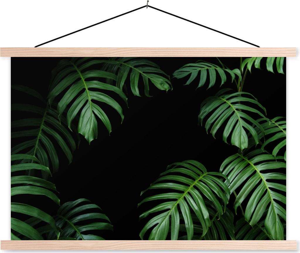 MuchoWow Textilposter Dschungel - Pflanzen - Monstera - Jungen - Mädchen - Kinder 120x80 cm mit holzfarbenen Rahmen - Aufhängeset