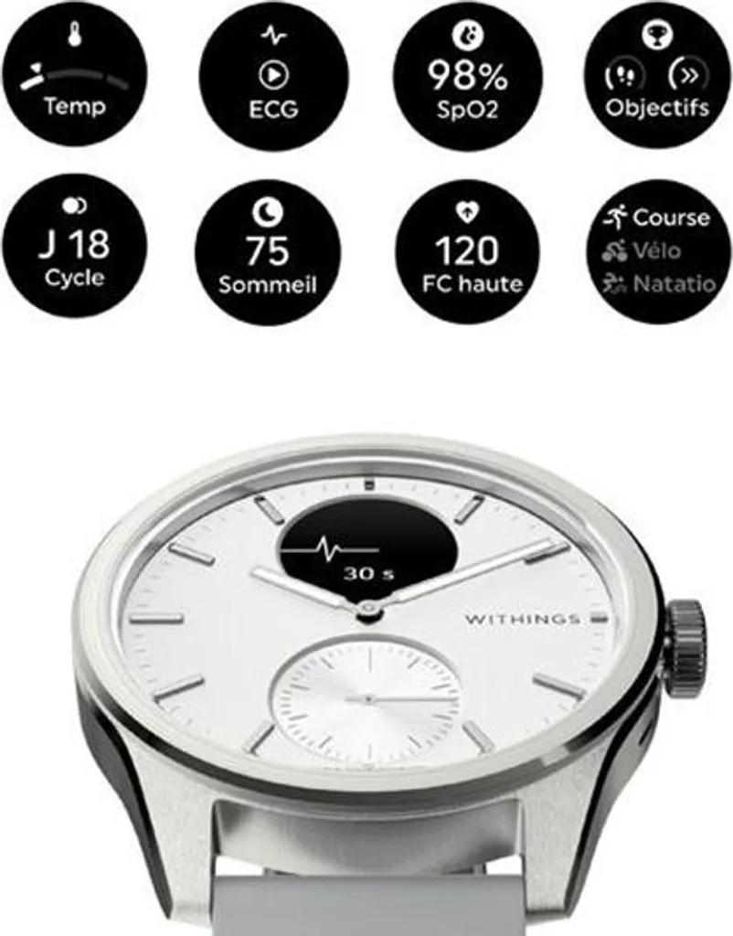 ScanWatch 2 Withings Blanche Montre Électrocardiogramme HWA10
