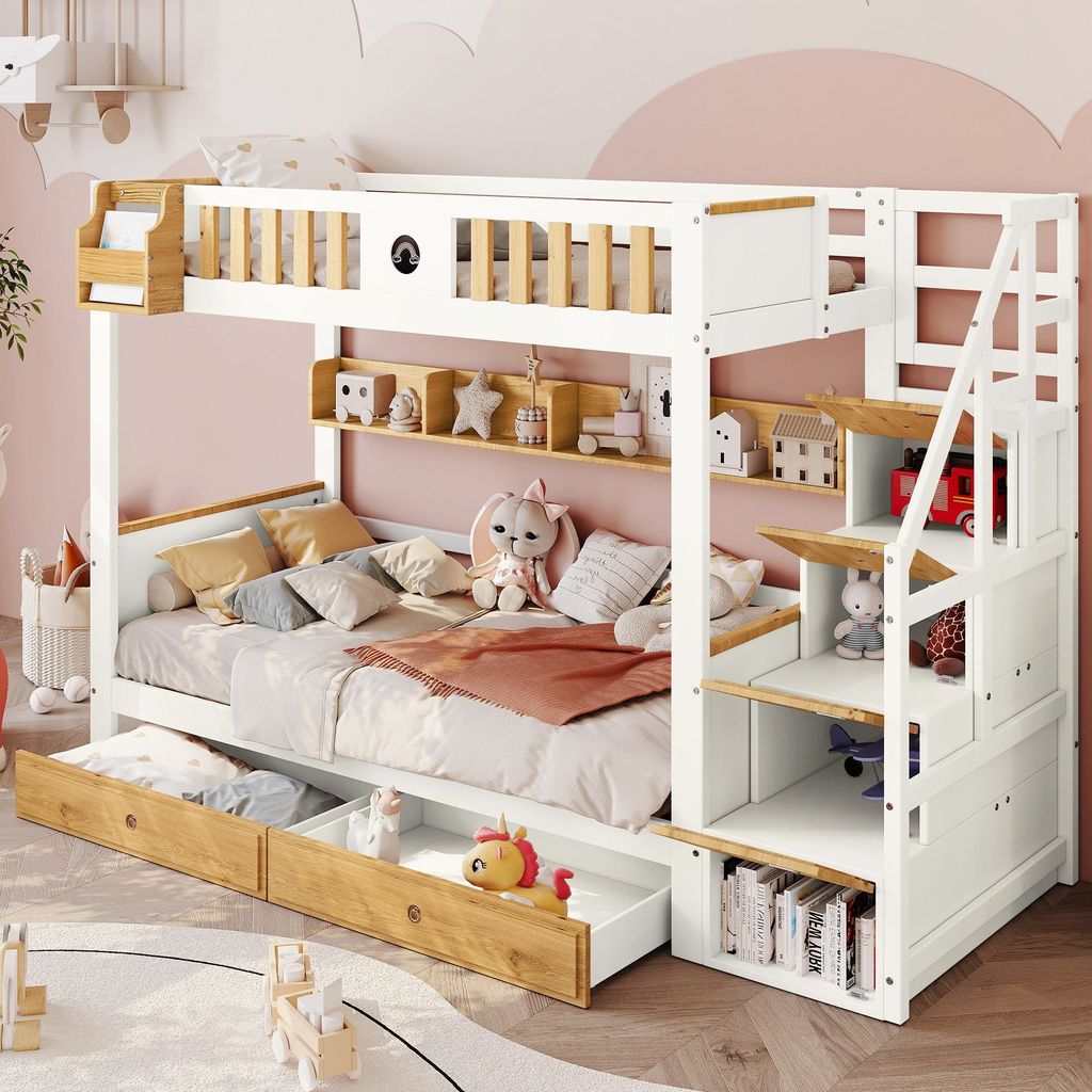 Etagenbett 90x200cm Kinderbett (Ohne Matratze) mit Treppe Produktbild 3