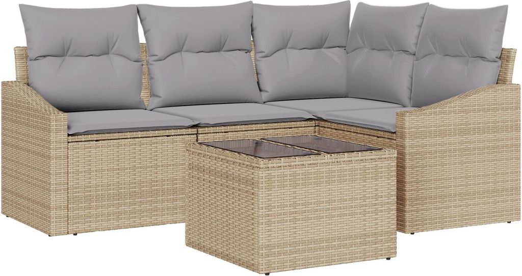 Möbel 5-teiliges Garten Sofa Set mit Kissen Schwarz Poly Rattan - Gartensofas 3346710