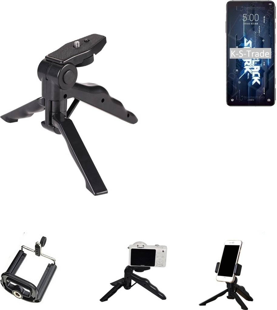 K-S-Trade Stativ Tisch-Ständer Dreibein Handy-Stativ Ständer kompatibel mit Xiaomi Black Shark 5 Pro Mini-Stativ Smartphone Tripod Handy-Stativ aus
