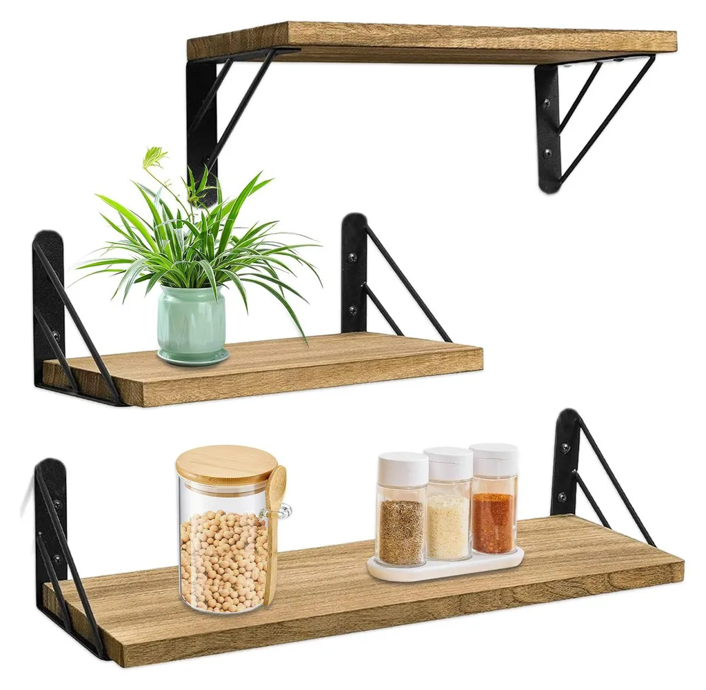 Étagères Flottantes en Bois (Lot de 3) pour Rangement Mural Moderne