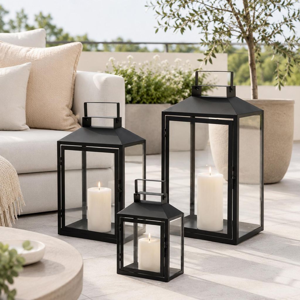 3er Gartenlaternen Laternen Metall Windlicht Schwarz Produktbild 